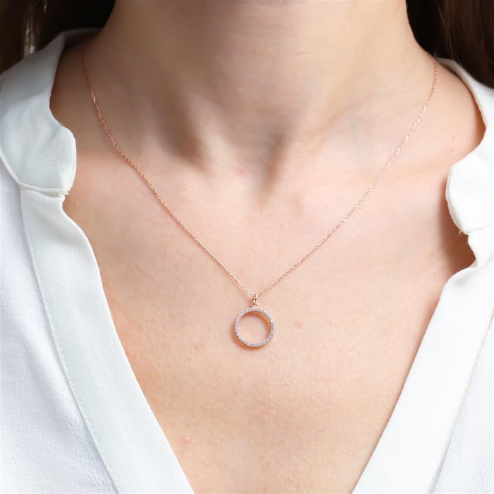 Crystal Halo Circle Necklace In Rose Gold