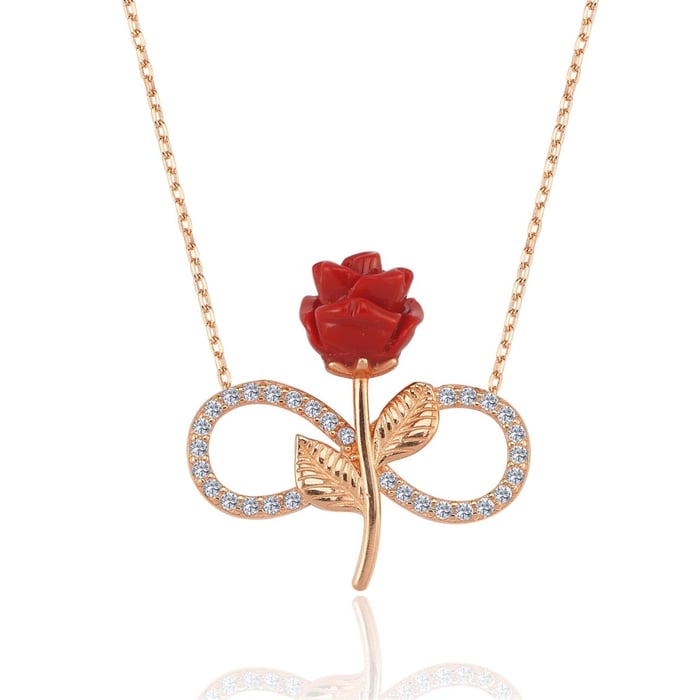 Sparkling Rose Infinity Necklace In Rose Gold