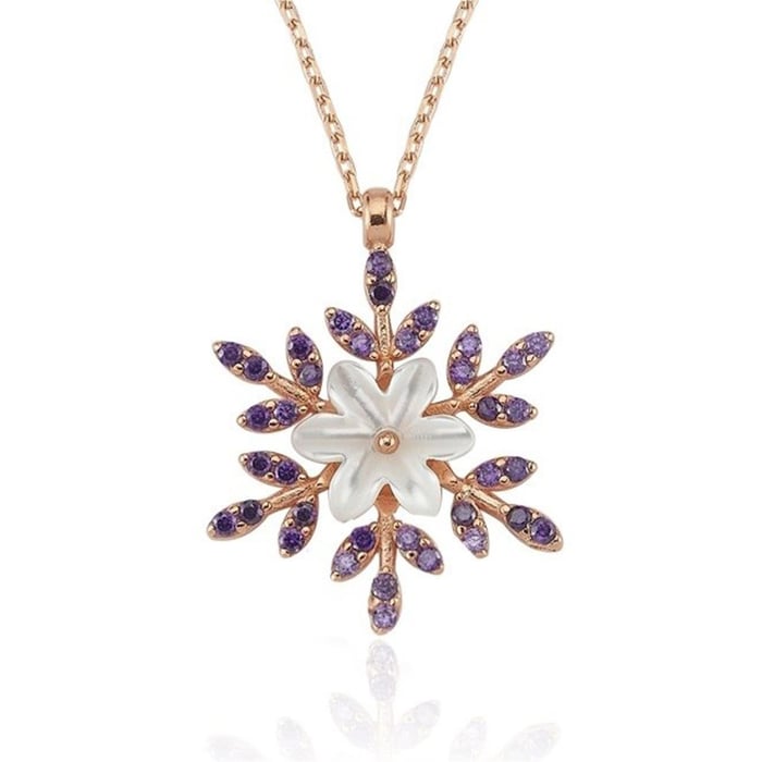 Amethyst Snowflake Flower Necklace In Rose Gold