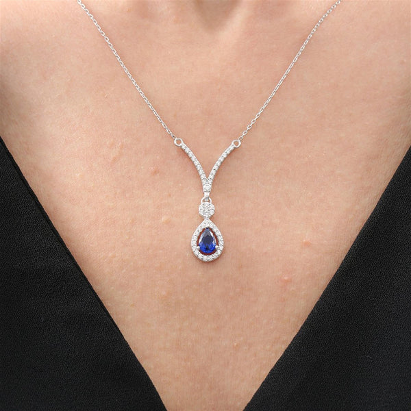 Sapphire Grace Drop Necklace In Silver