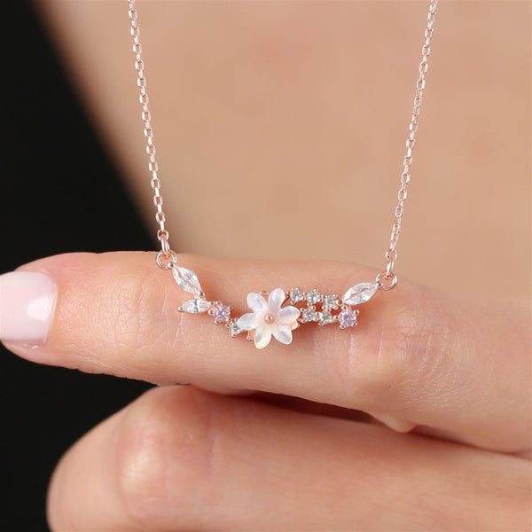 Magnolia Cluster Flower Necklace In Rose Gold