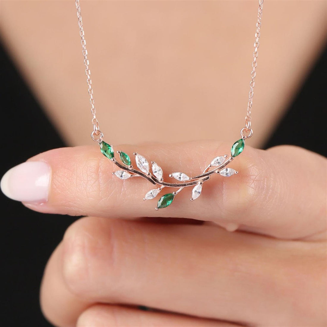 Emerald Love Path Necklace In Rose Gold