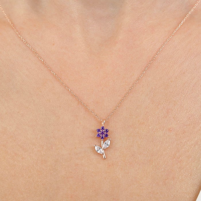 Flower Innocence Amethyst Necklace In Rose Gold