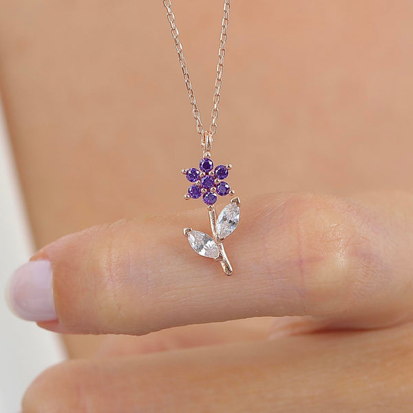 Flower Innocence Amethyst Necklace In Rose Gold
