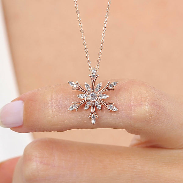 Lotus Crystal Snowflake Necklace In Rose Gold