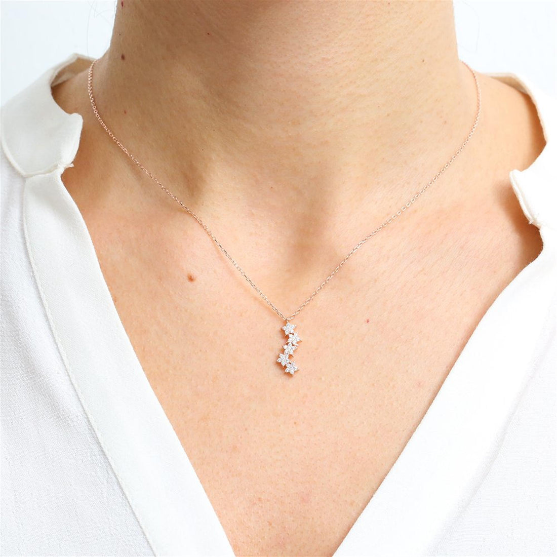 Asymmetric Stars Necklace In Rose Gold