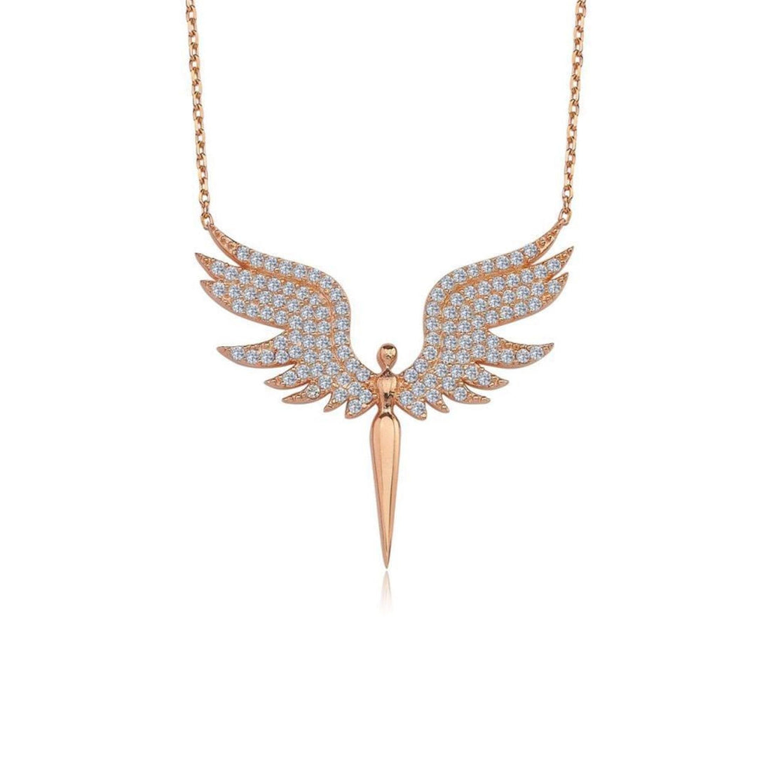 Zirconia Angel Wing Necklace In Rose Gold