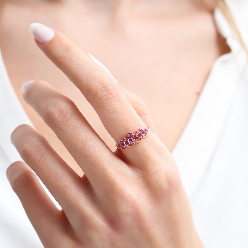 Lavender Tiara Crown Ring – Rose-Gold