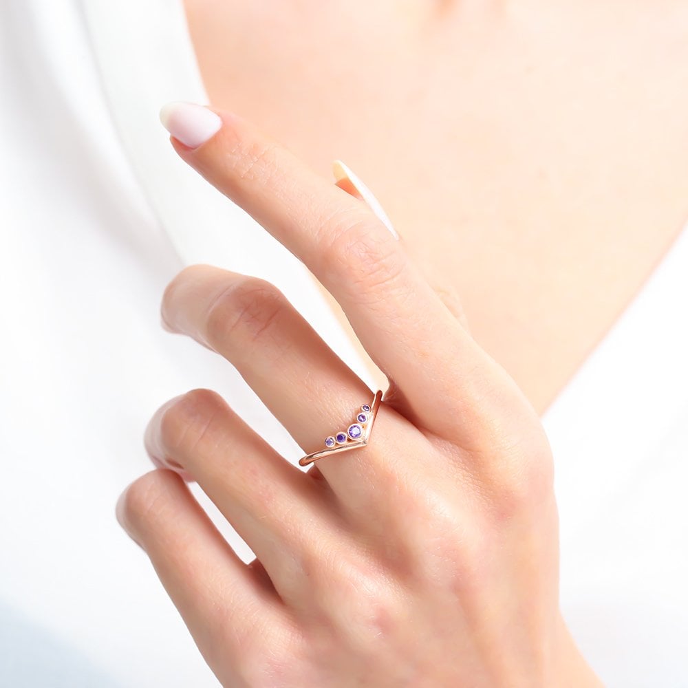 Violet Wishbone Tiara Ring – Rose-Gold