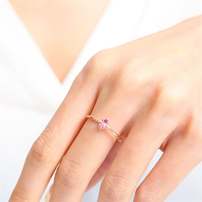 Twin-Gem Fuchsia Open Ring – Rose-Gold
