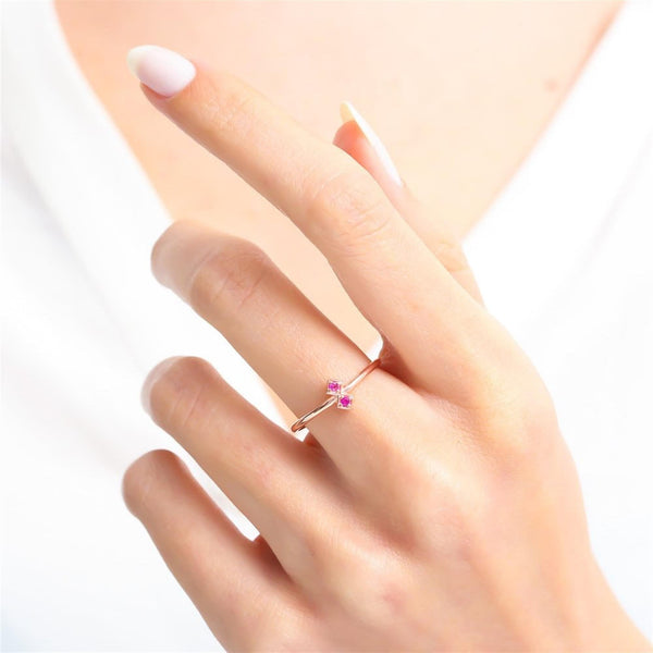 Twin-Gem Fuchsia Open Ring – Rose-Gold