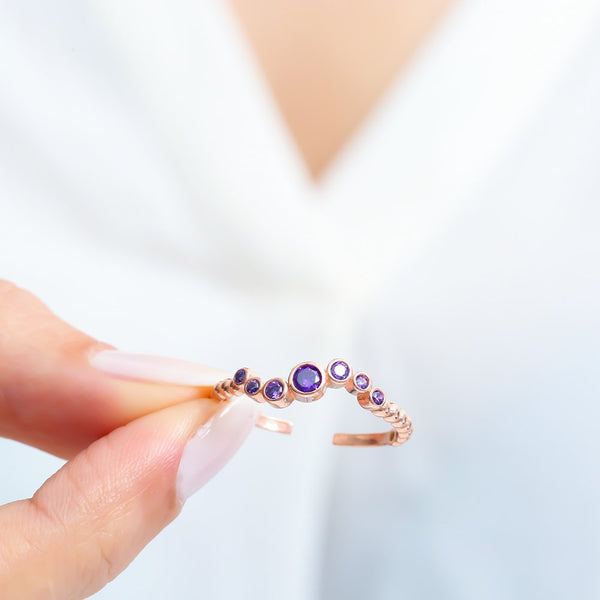 Amethyst Wave Open Ring – Rose-Gold