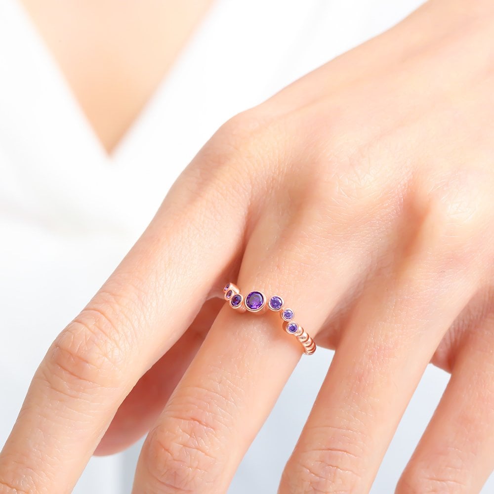 Amethyst Wave Open Ring – Rose-Gold