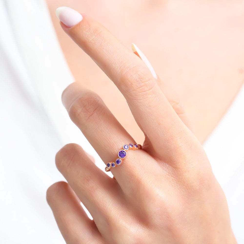 Amethyst Wave Open Ring – Rose-Gold