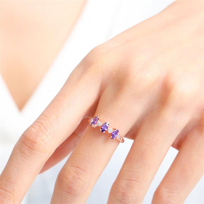 Amethyst Shuttle Band Ring in Rose Gold