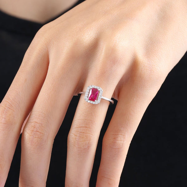 Ruby Red City Halo Silver Ring