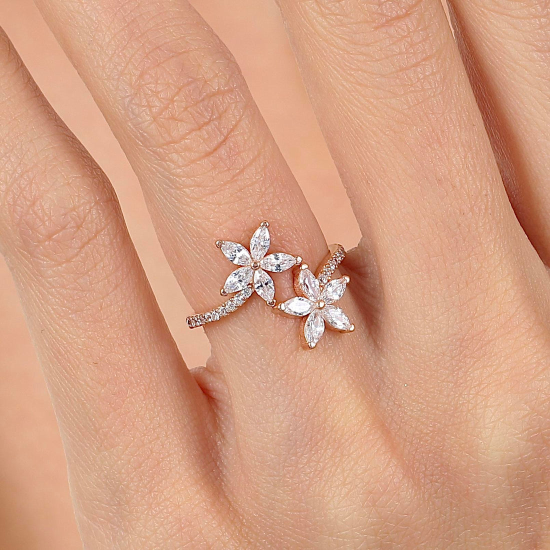 Twilight Blossom Open Ring – Rose Gold