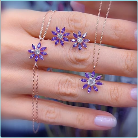 Rose Gold Amethyst Blossom Jewelry Set