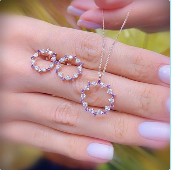 Purple & Clear Wreath Set In Rose Gold