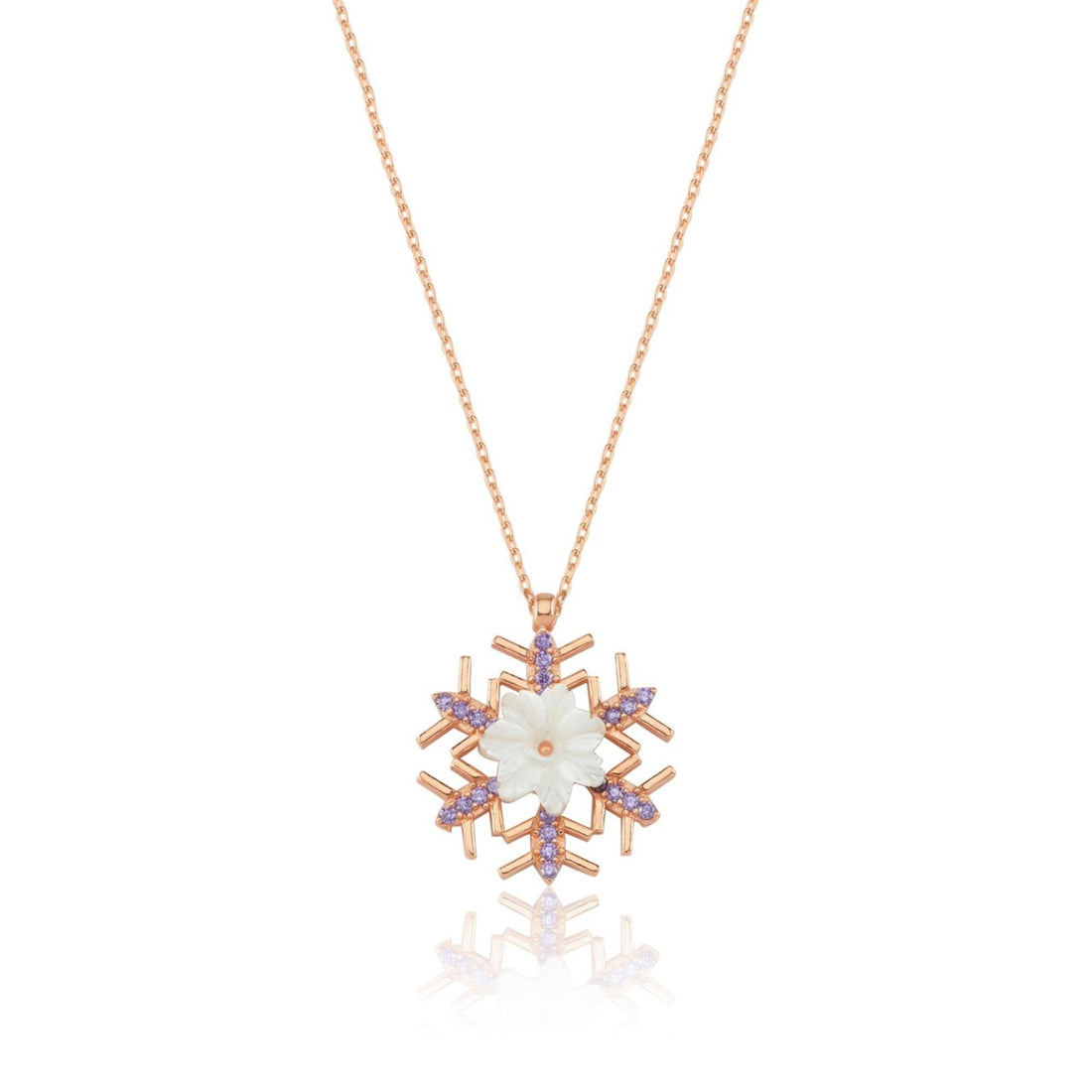 Snowflake Amethyst Magnolia Pendant in Rose Gold