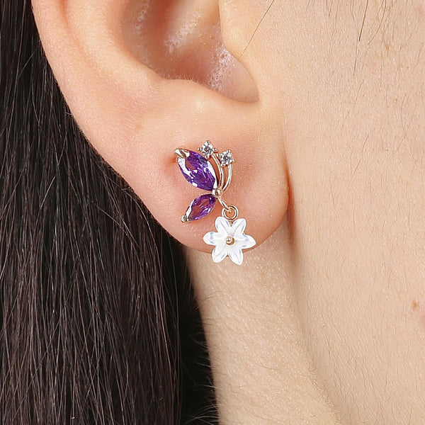 Lavender Magnolia Flutter Drop Earrings In Rose Gold