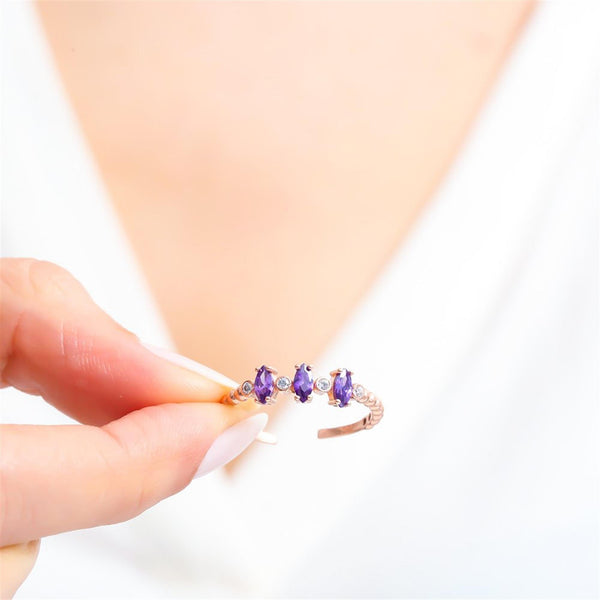 Amethyst Shuttle Band Ring in Rose Gold