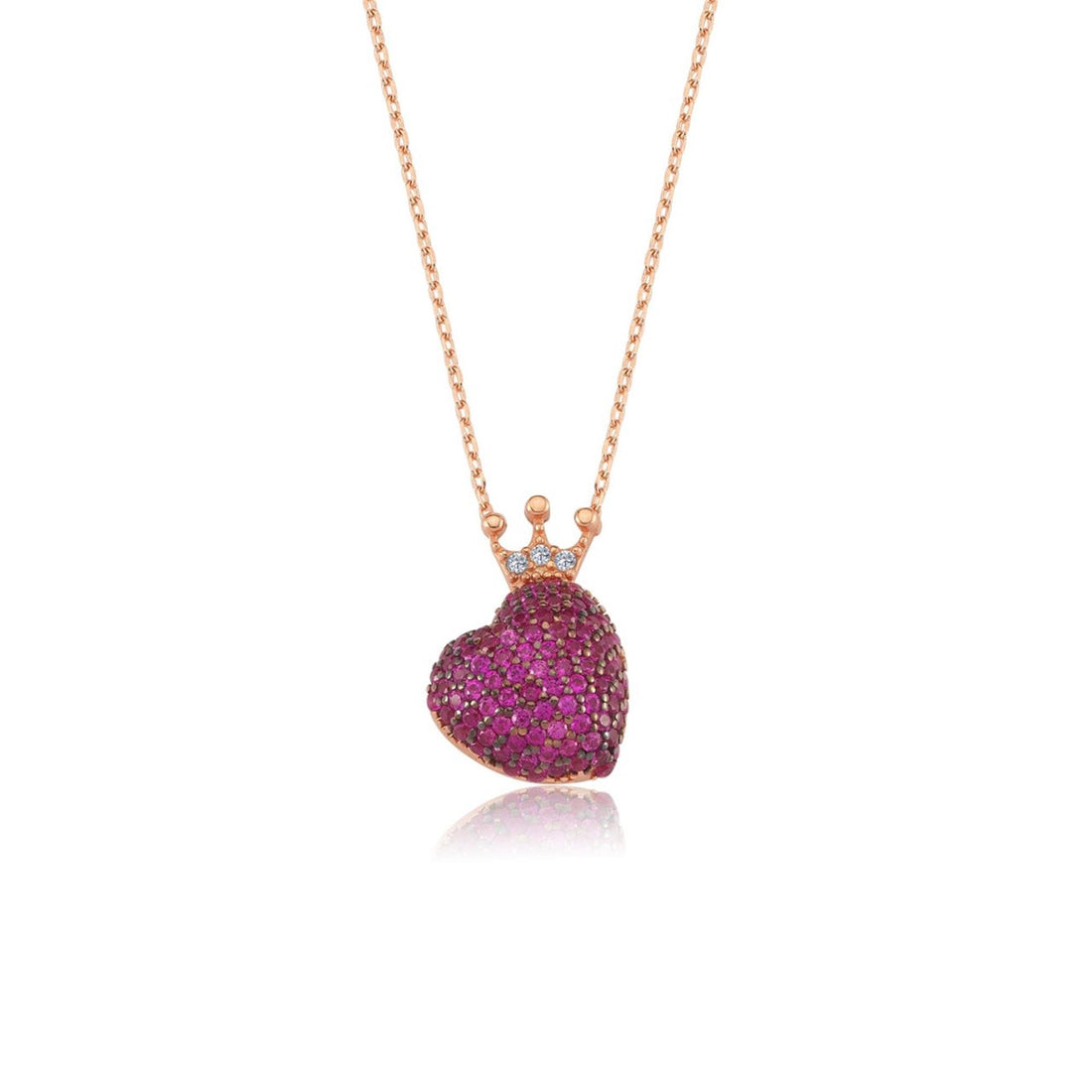 Royal Crown Heart Necklace in Rose Gold