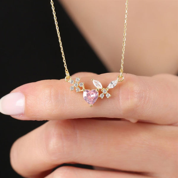 Butterfly Heart Blossom Necklace In Gold
