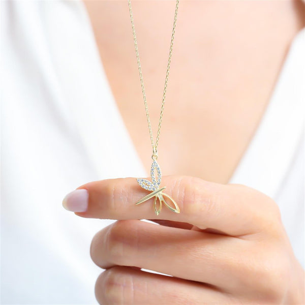 Sparkling Crystal Dragonfly Necklace In Gold