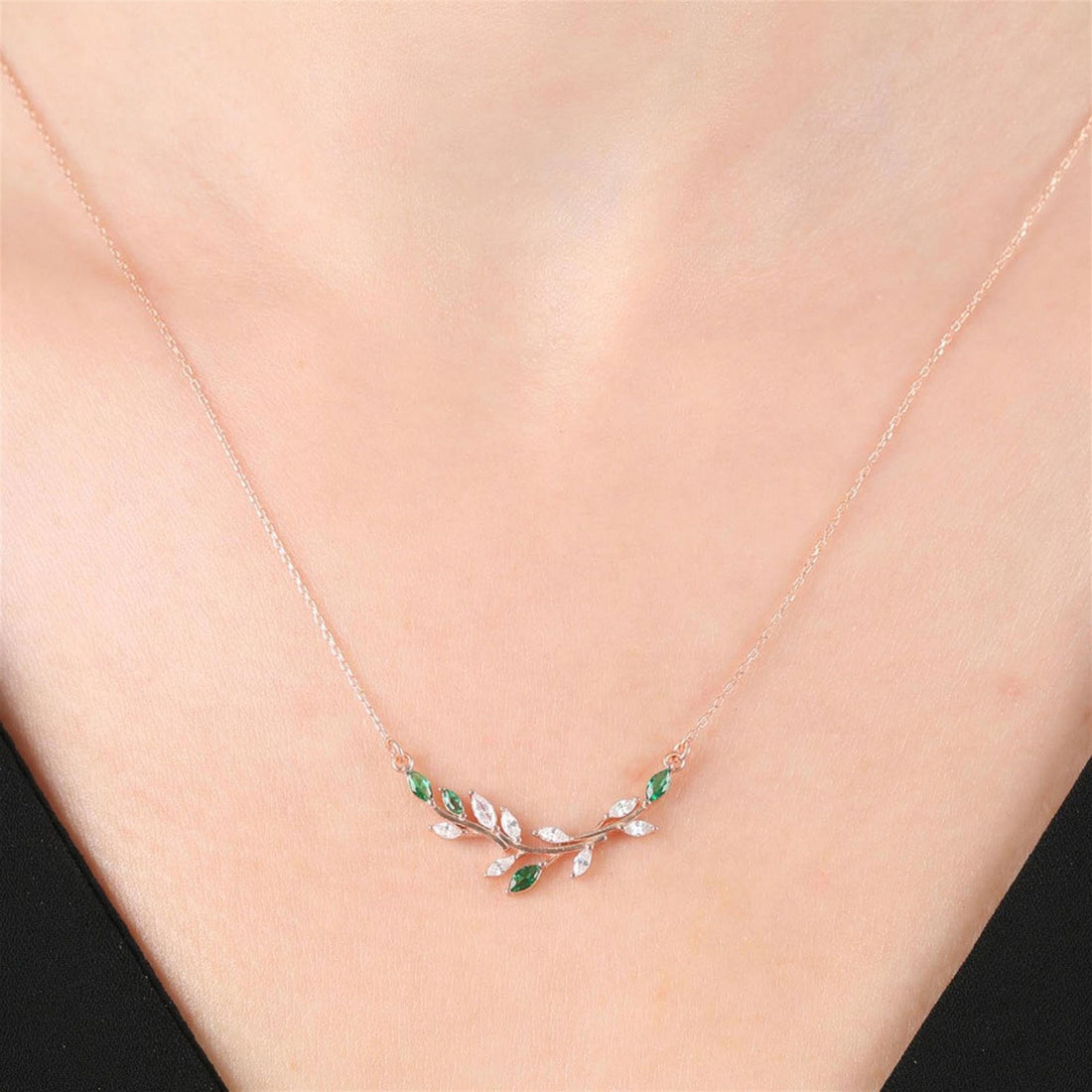 Emerald Love Path Necklace In Rose Gold