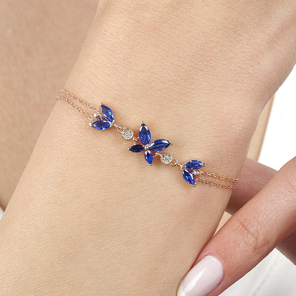Sapphire Butterfly Elegance Bracelet In Rose Gold